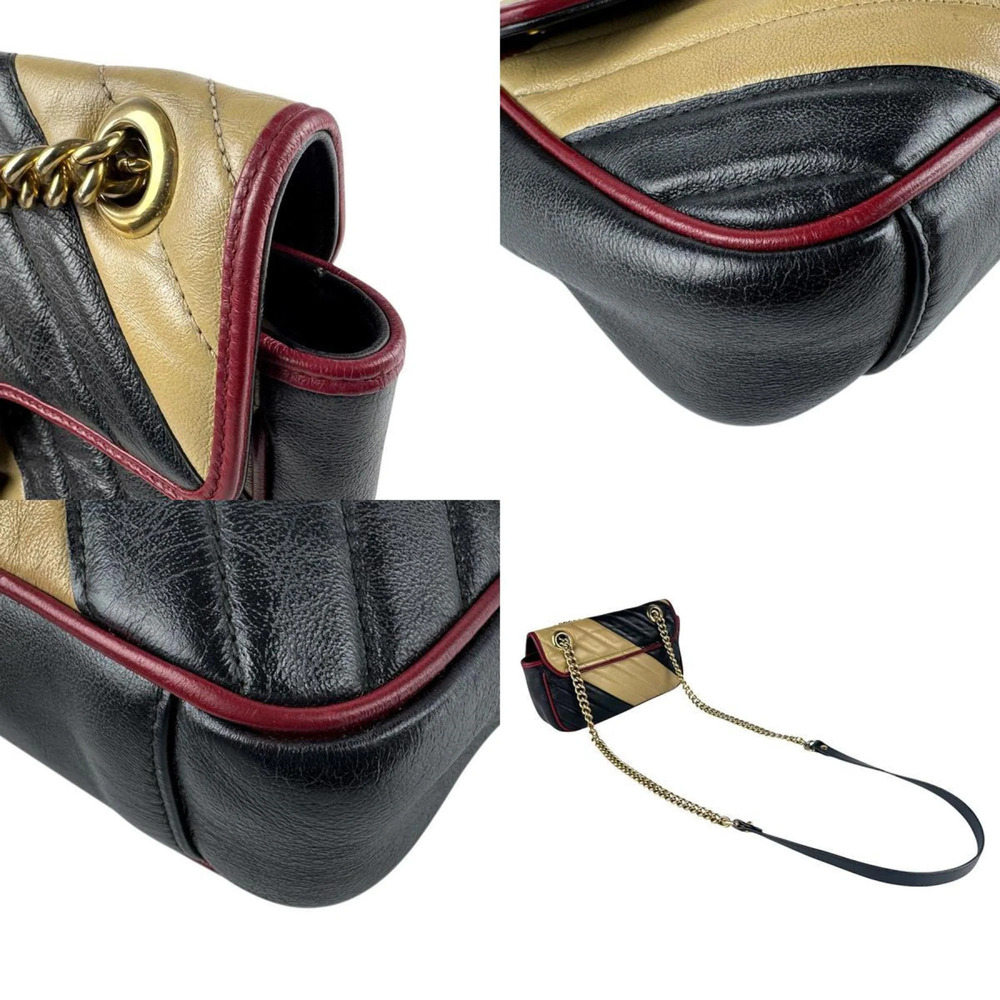 GUCCI Authentic Black Leather GG Marmont Shoulder Bag - Picture 4 of 5
